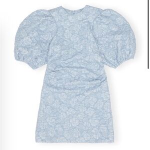 Ganni Light Blue Floral Puff-Sleeve Dress NWT